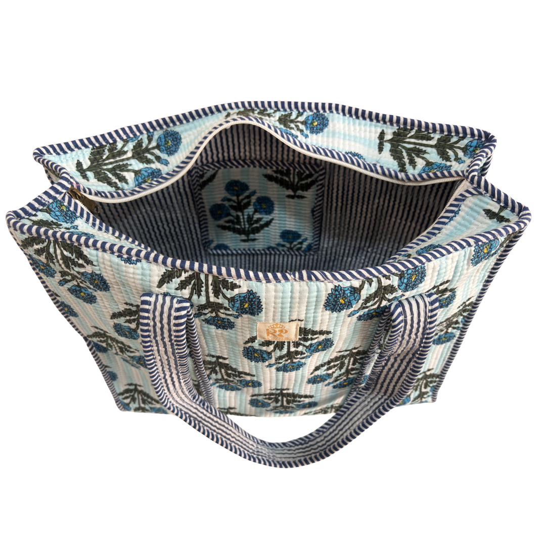 Quilted Cotton Shopping Tote Bag – Block Print, Handcrafted | The House of RajPadmini