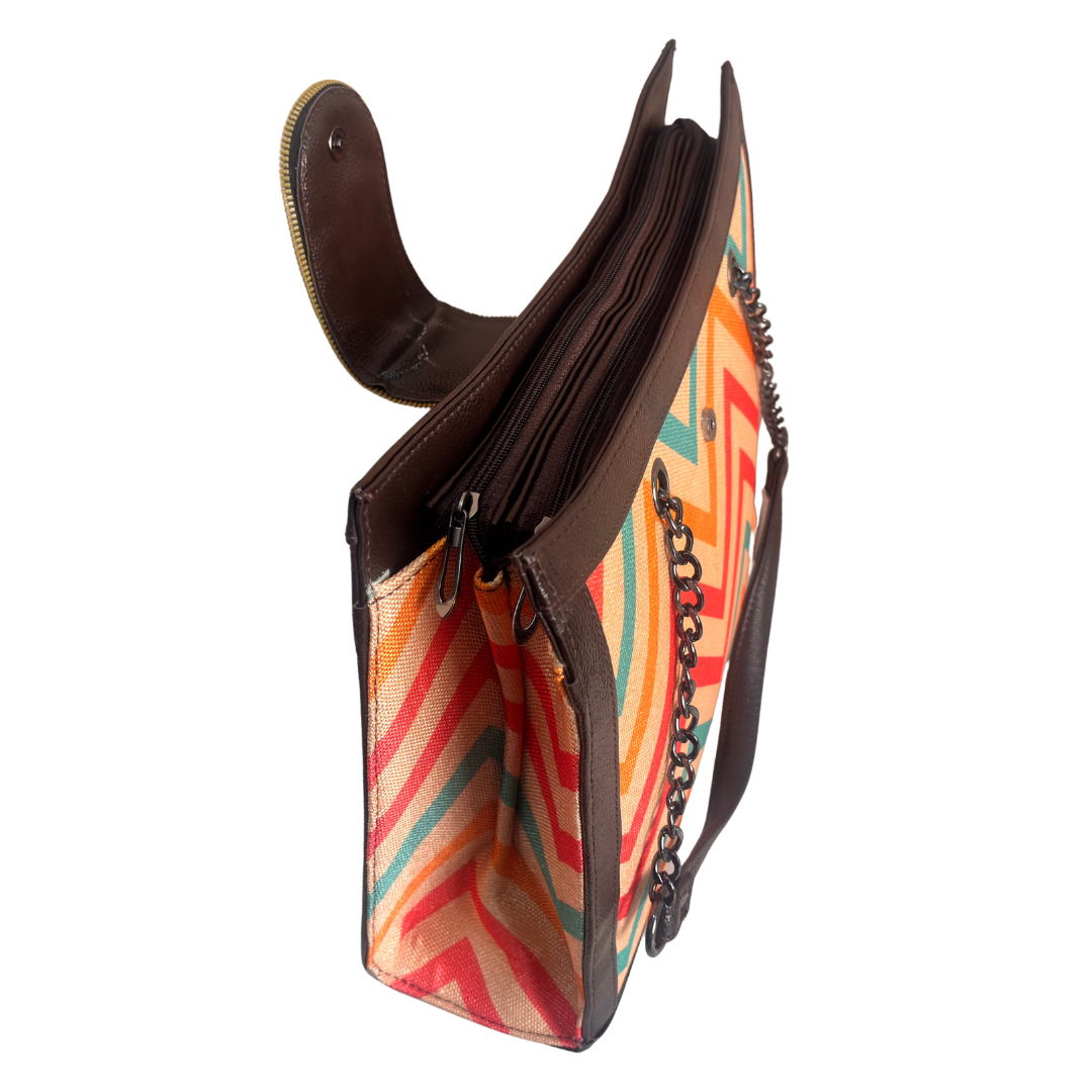 Chain Handle Tote Bag for Women | Rajasthani Block Print with Gold Chain Handles & Matching Pouch