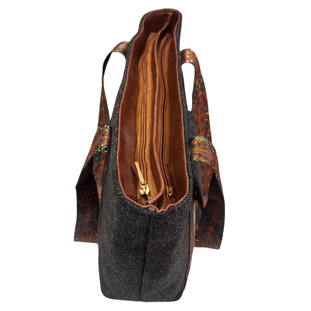 Boardroom Jute Tote Bag for Women | Office Laptop Tote with Faux Leather Trim | Heritage Craft