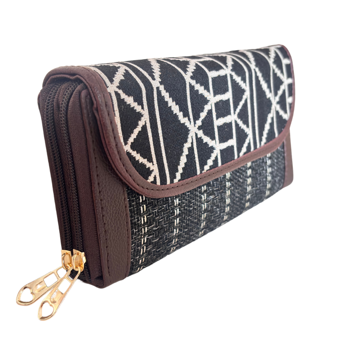 The Hamsafar Edition:- Women's Ethnic Coal Black Jute Fabric Wallet with Double Partition