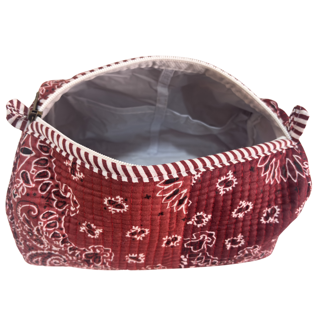 Quilted Cotton Travel Pouch Set of 3 – Waterproof Toiletry Organizer | Handcrafted in India