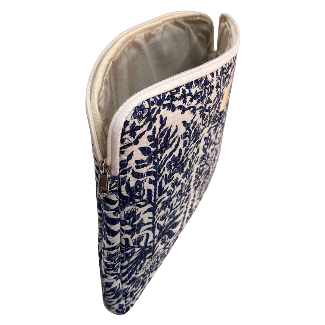 White and Blue quilted cotton fabric close-up — 250 GSM weave detail by The House of RajPadmini