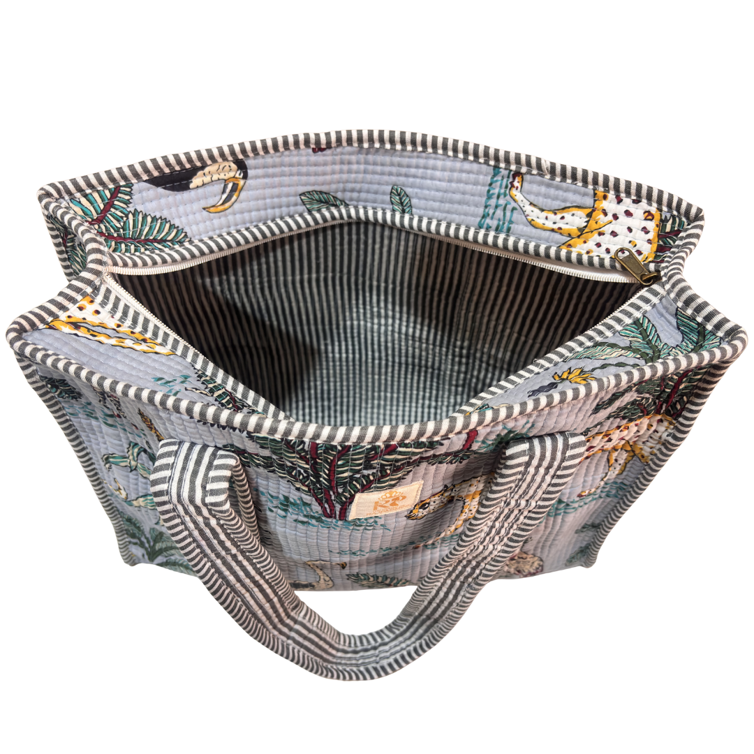 Artisan Quilted Bloom Quilted Cotton Tote - Handcrafted Shopping Companion