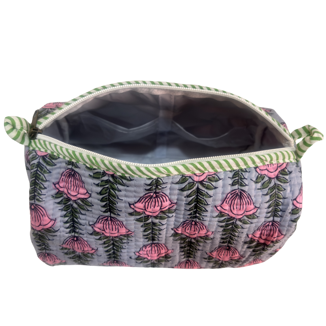 Quilted Cotton Travel Pouch Set of 3 – Waterproof Toiletry Organizer | Handcrafted in India
