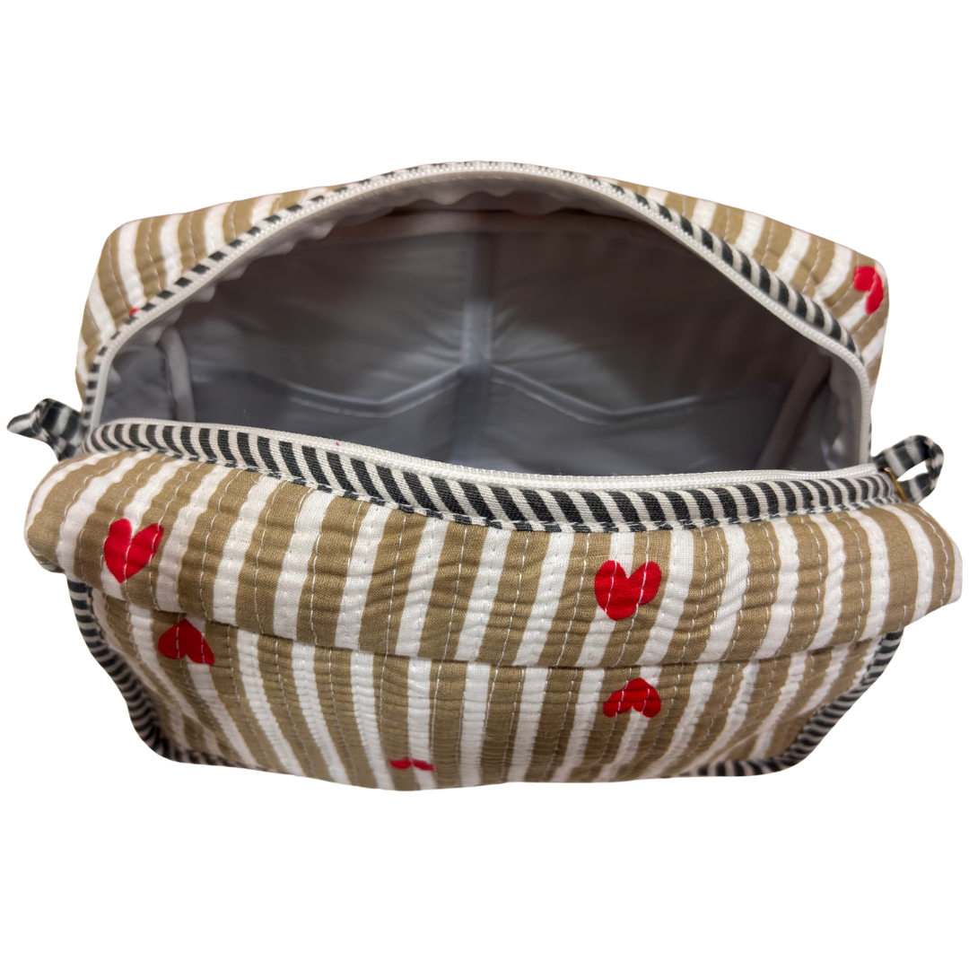 Multi-Pocket Travel Cosmetic Case with Flap & Front Zip — Handcrafted Quilted Block Print | RajPadmini