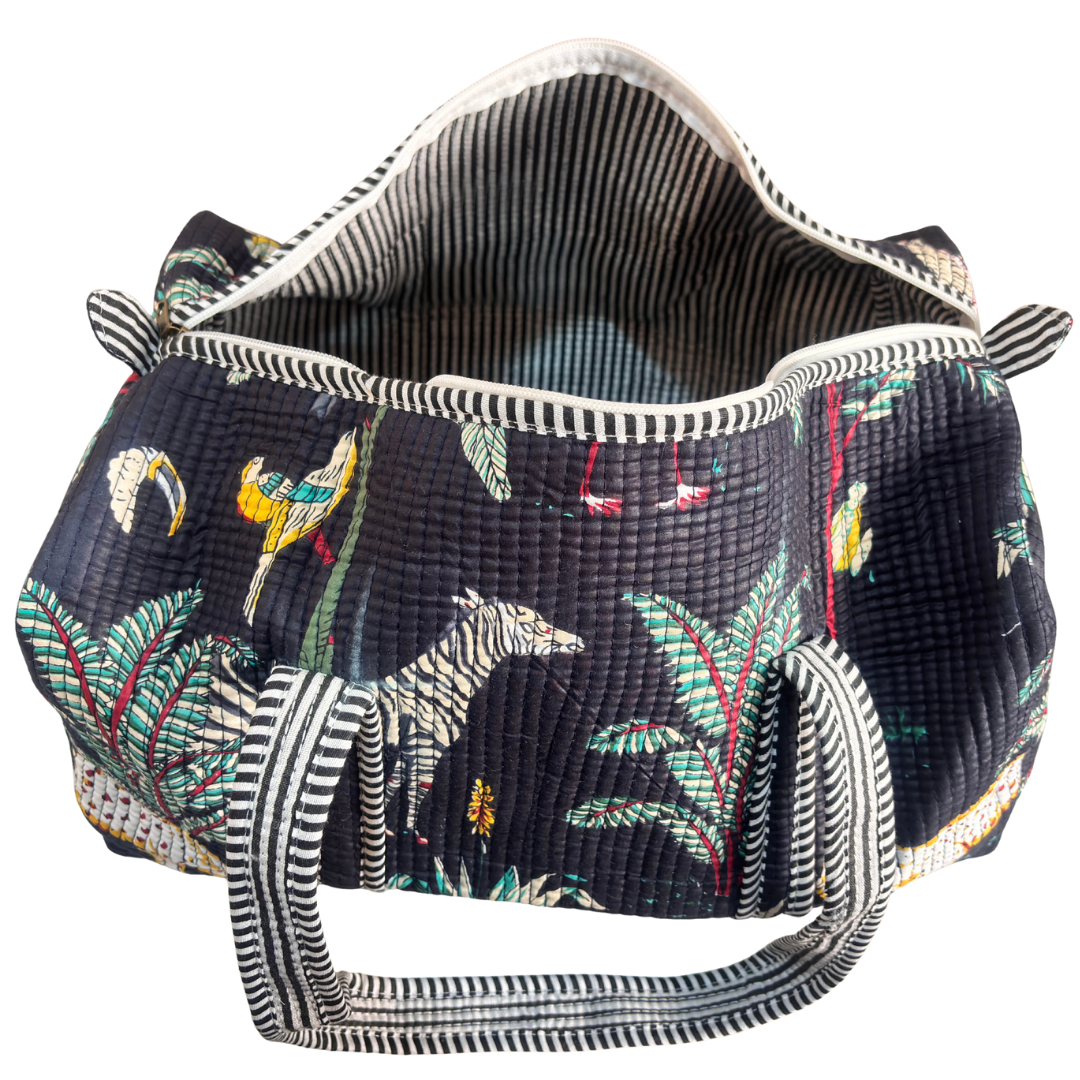 Detail of quilting pattern on Pushkar Balloon Black duffle by The House of RajPadmini