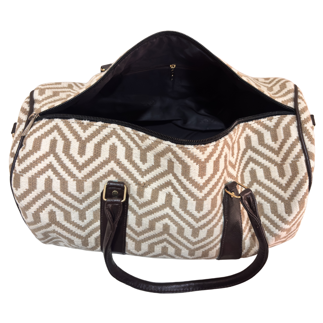 Detail of woven jacquard pattern on Sandstone Ivory RajPadmini duffle