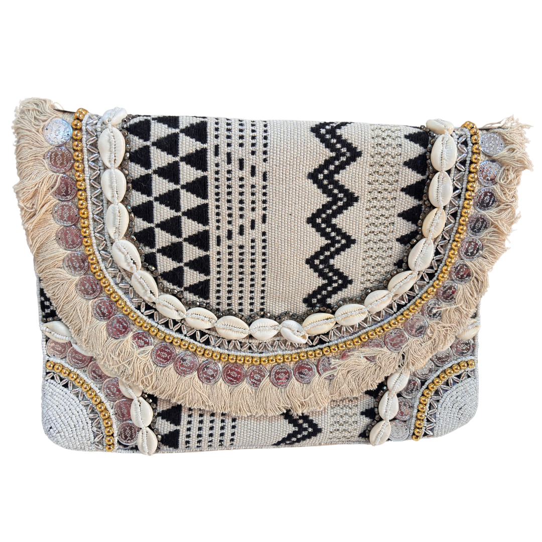 Boho Chic Cotton Crossbody Clutch and Convertible Sling