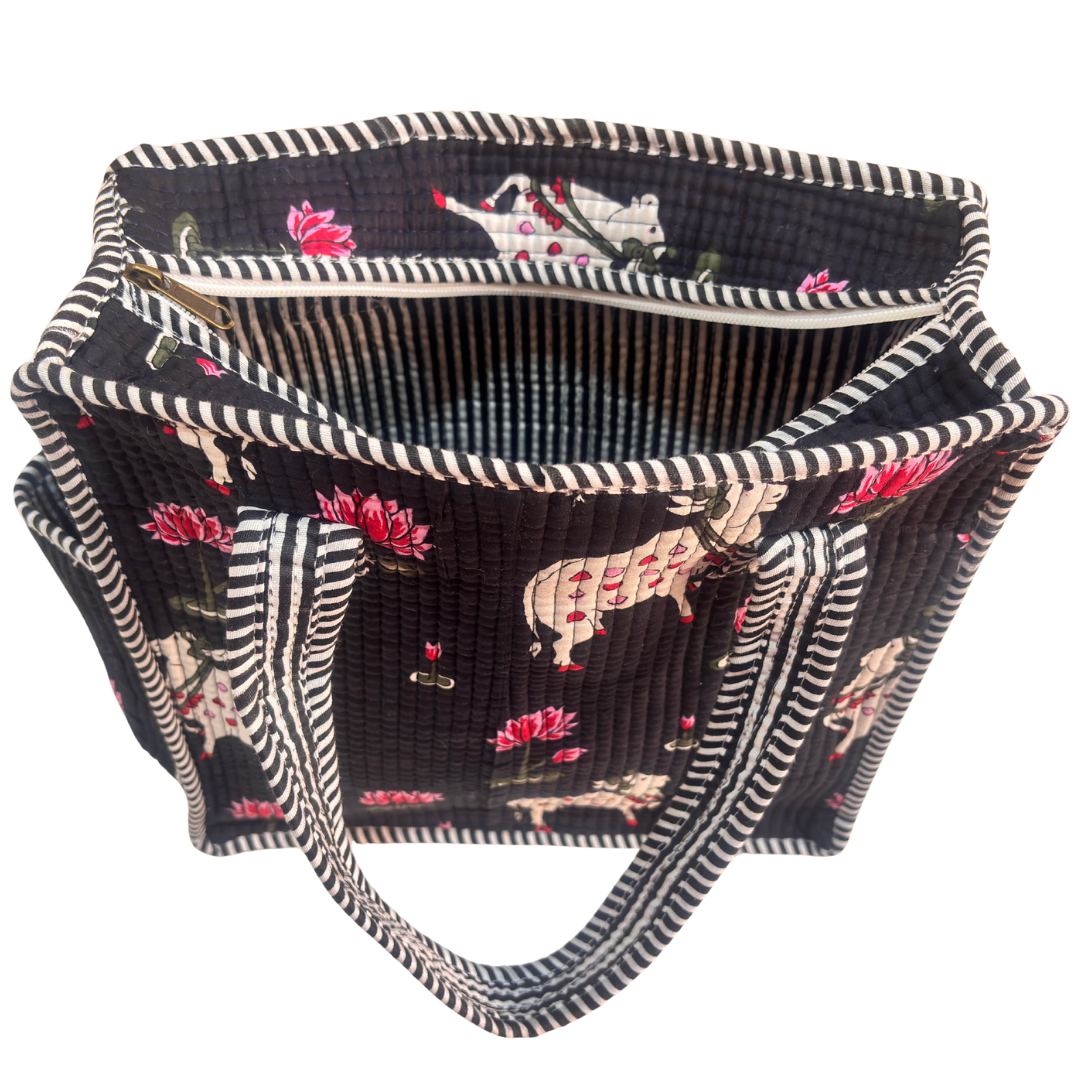 RajPadmini Handcrafted Quilted Cotton Ghar Se Mandir Edition - Tiffin & Pooja Carrier Collection