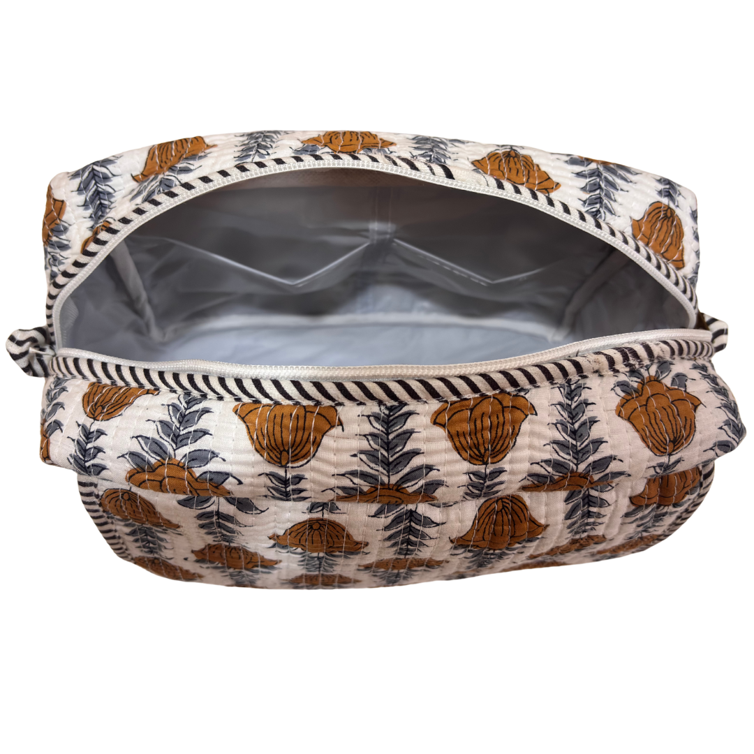 Multipurpose cosmetic case by RajPadmini — back view showing quilted cotton construction