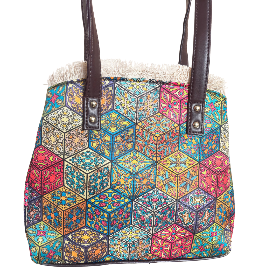 Rajasthani Cube Print Tote Bag with Complimentary Pouch - The House of RajPadmini