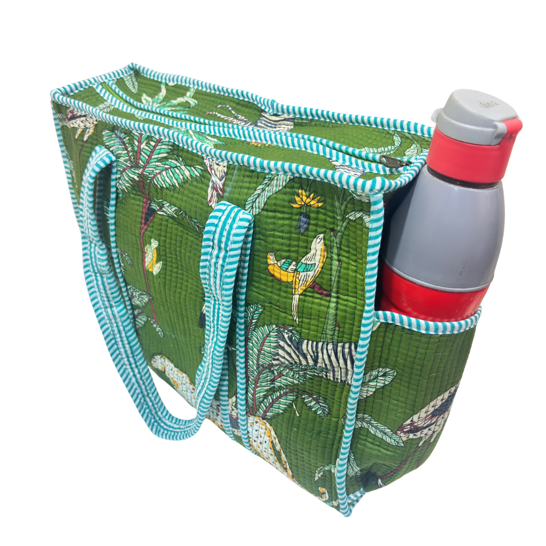 Artisan Quilted Bloom Cotton Tote - Handcrafted Shopping Companion