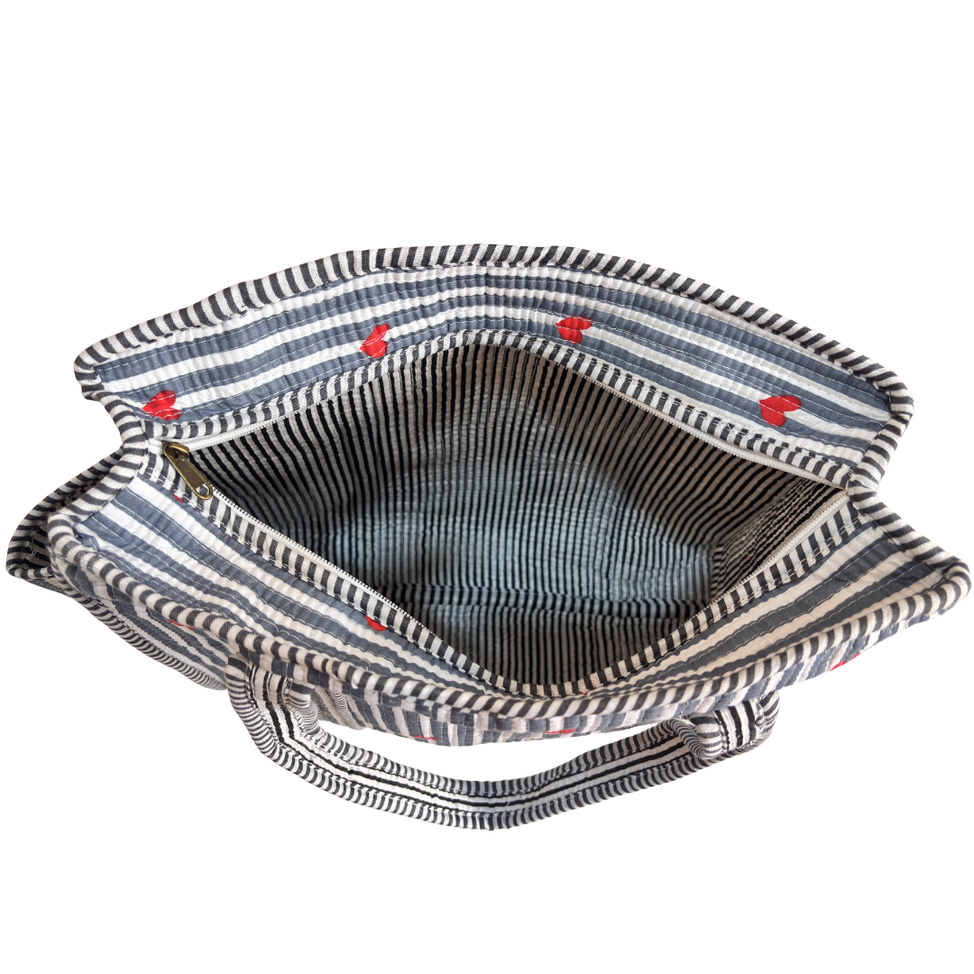 Artisan Quilted Bloom Quilted Cotton Tote - Handcrafted Shopping Companion