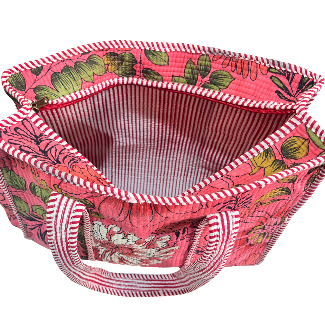 Artisan Quilted Bloom Cotton Tote - Handcrafted Shopping Companion