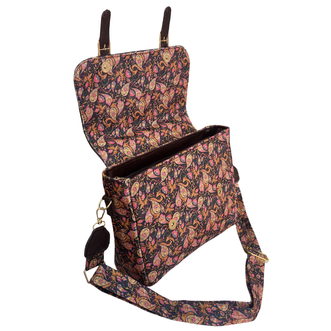 Brown Briefcase Sling worn crossbody – versatile carry option for work, festive gatherings and casual outings