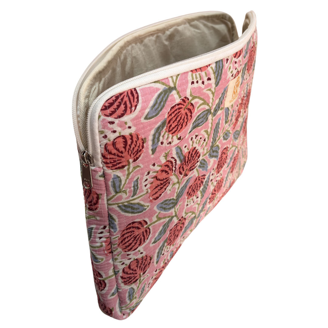 Floral Pink quilted cotton fabric close-up — 250 GSM weave detail by The House of RajPadmini