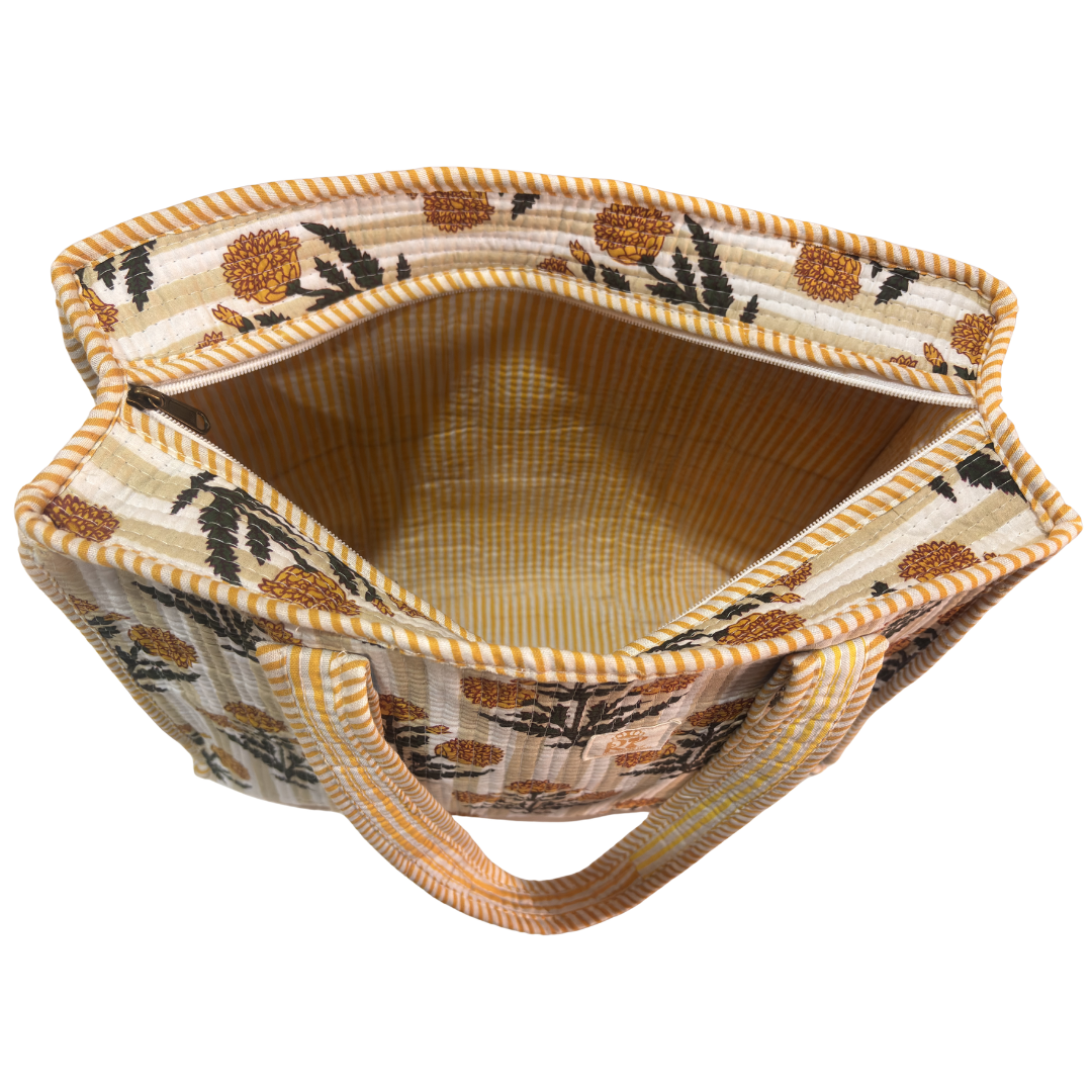 Artisan Quilted Bloom Quilted Cotton Tote - Handcrafted Shopping Companion