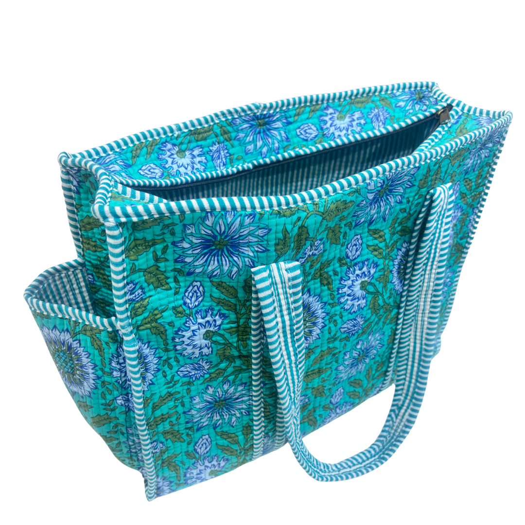 Artisan Quilted Bloom Cotton Tote - Handcrafted Shopping Companion