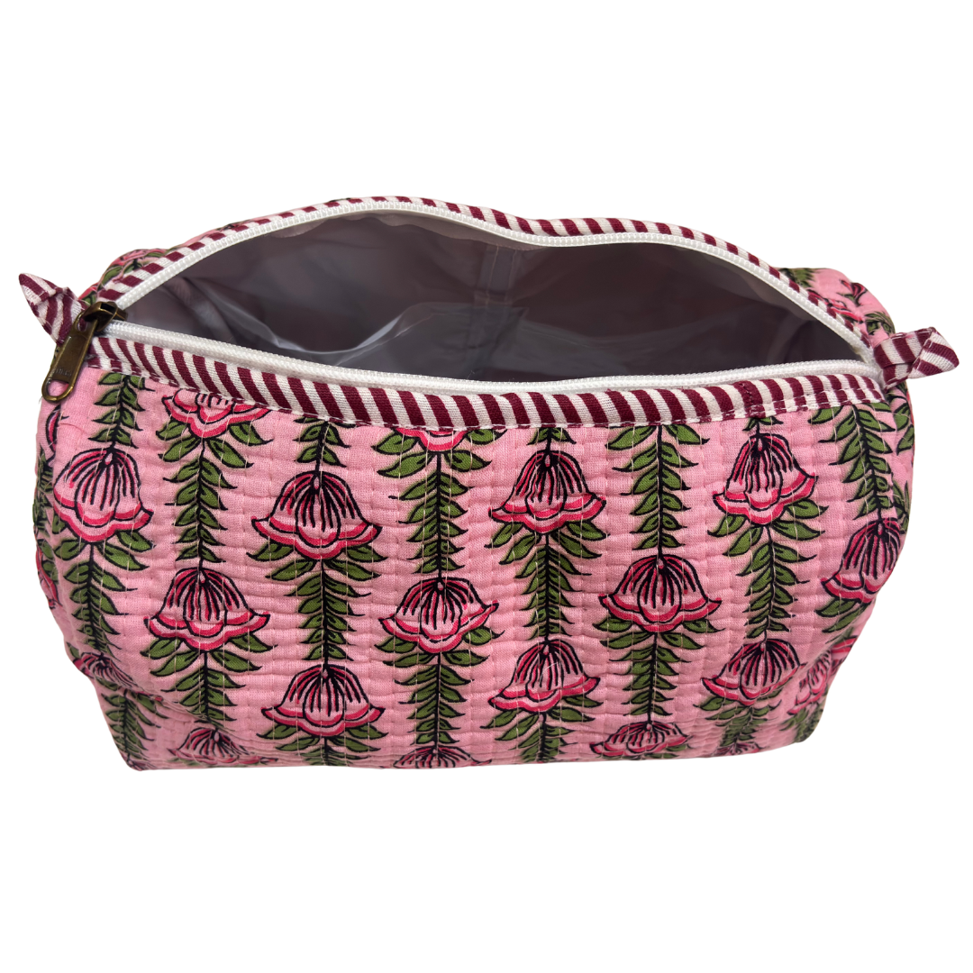 Quilted Cotton Travel Pouch Set of 3 – Waterproof Toiletry Organizer | Handcrafted in India