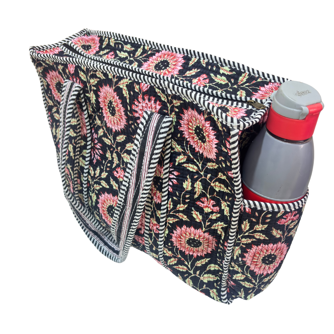 Artisan Quilted Bloom Cotton Tote - Handcrafted Shopping Companion