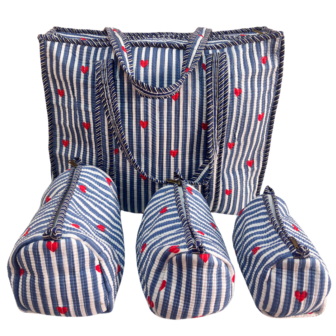 4-in-1 Festive Gifting COMBO : Premium Quilted Tote Bag + 3 Waterproof Pouches = Your Complete Organization Solution!