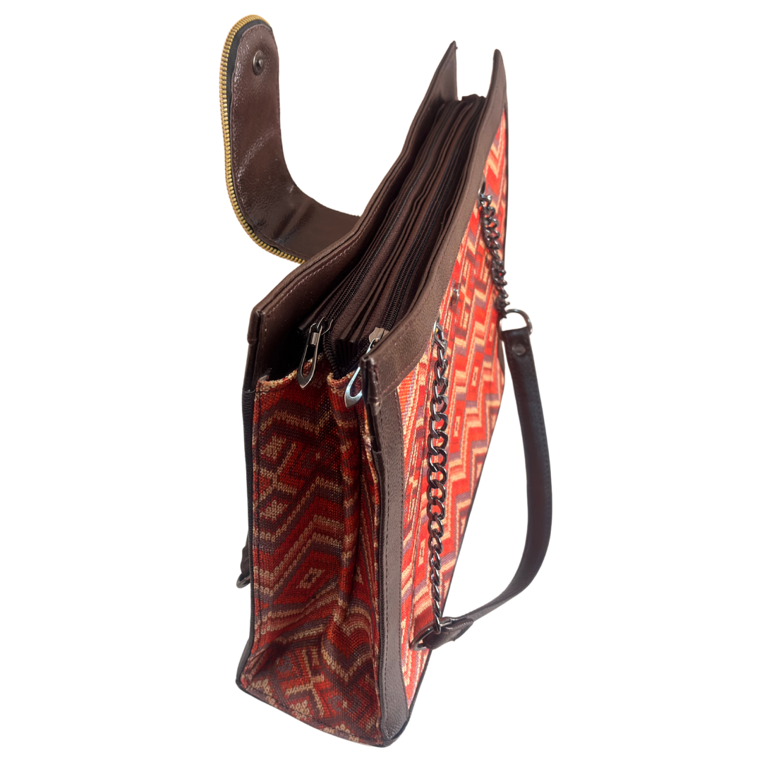 Chain Handle Tote Bag for Women | Rajasthani Block Print with Gold Chain Handles & Matching Pouch