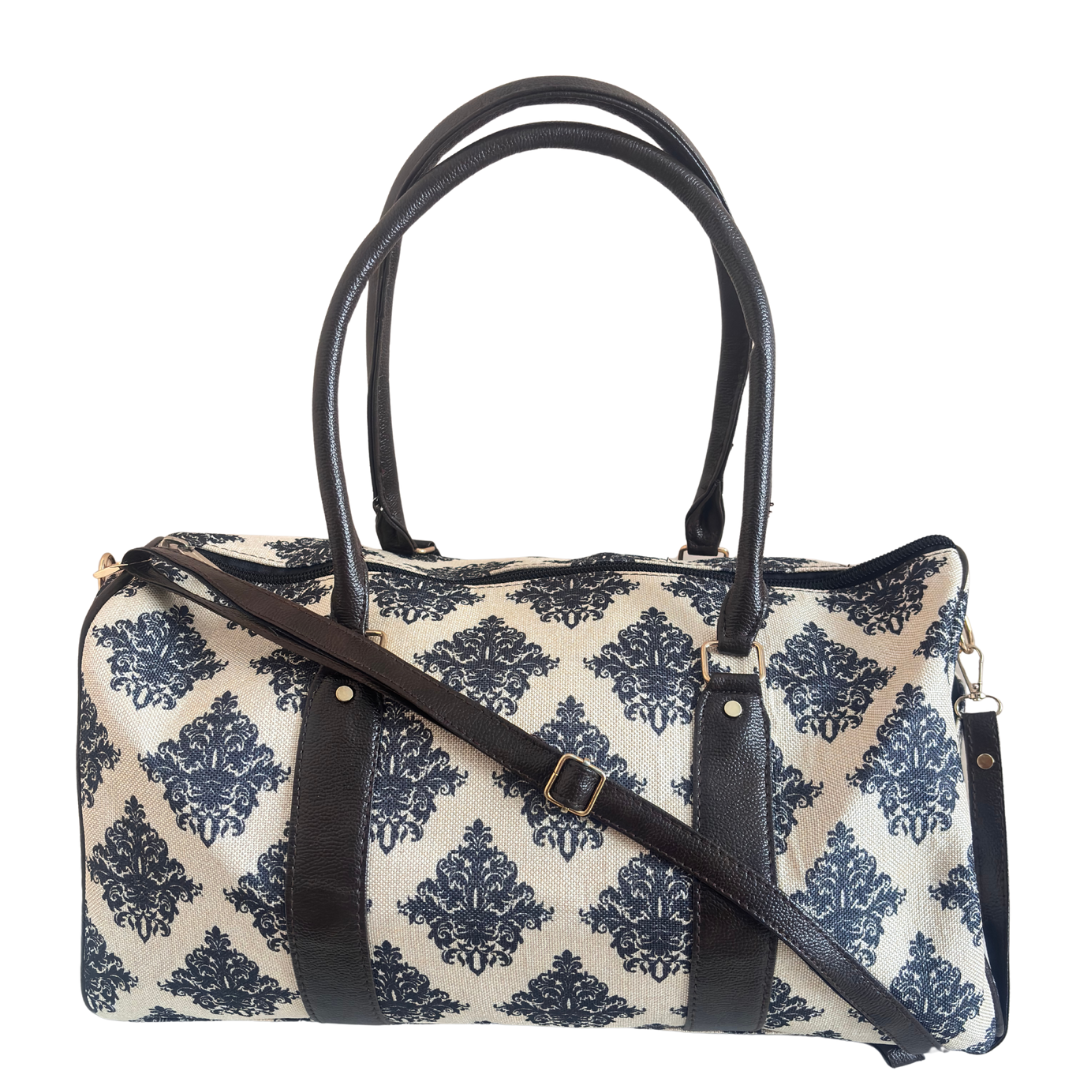Haveli Heritage Edition- Indigo Palace Collection | Hand-Block Printed Royal Damask Pattern Duffle