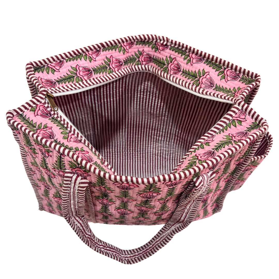 Artisan Quilted Bloom Quilted Cotton Tote - Handcrafted Shopping Companion