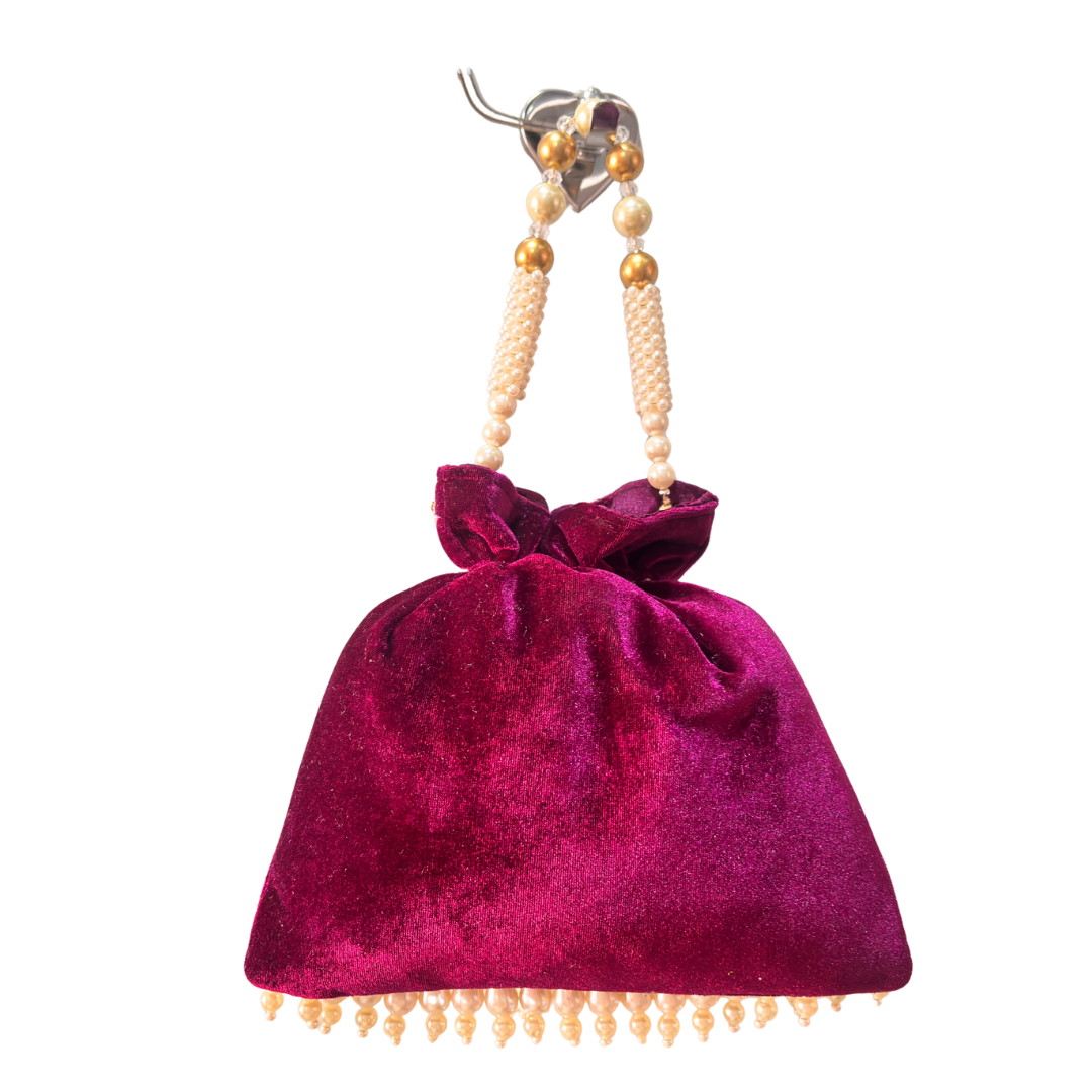 The House of RajPadmini Velvet Pearl Embroidered Potli Bag