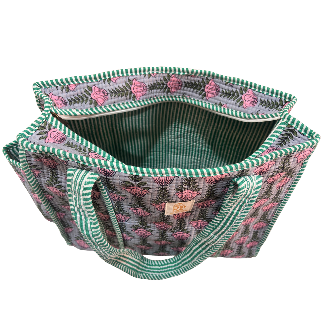 Artisan Quilted Bloom Quilted Cotton Tote - Handcrafted Shopping Companion
