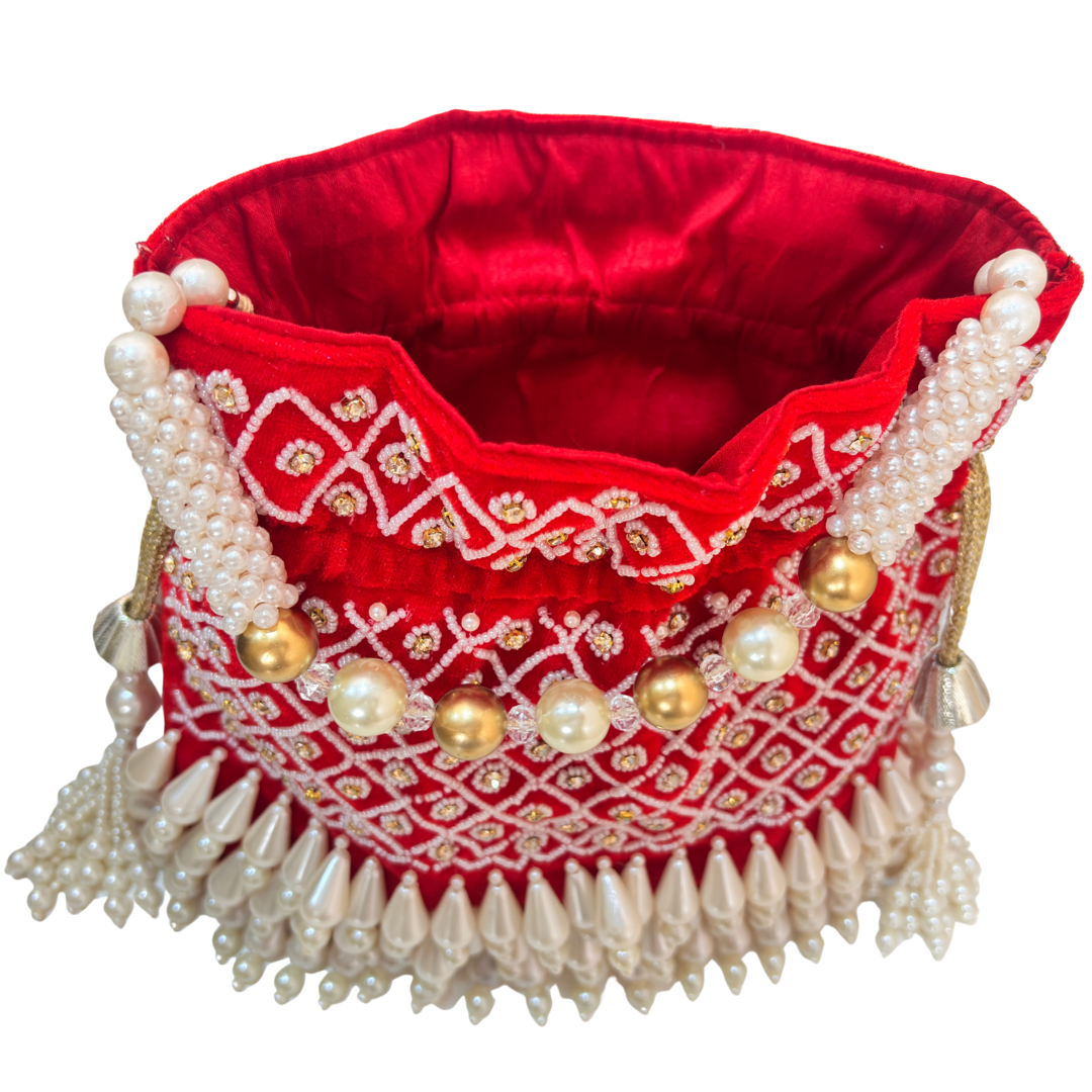 The House of RajPadmini Velvet Pearl Embroidered Potli Bag
