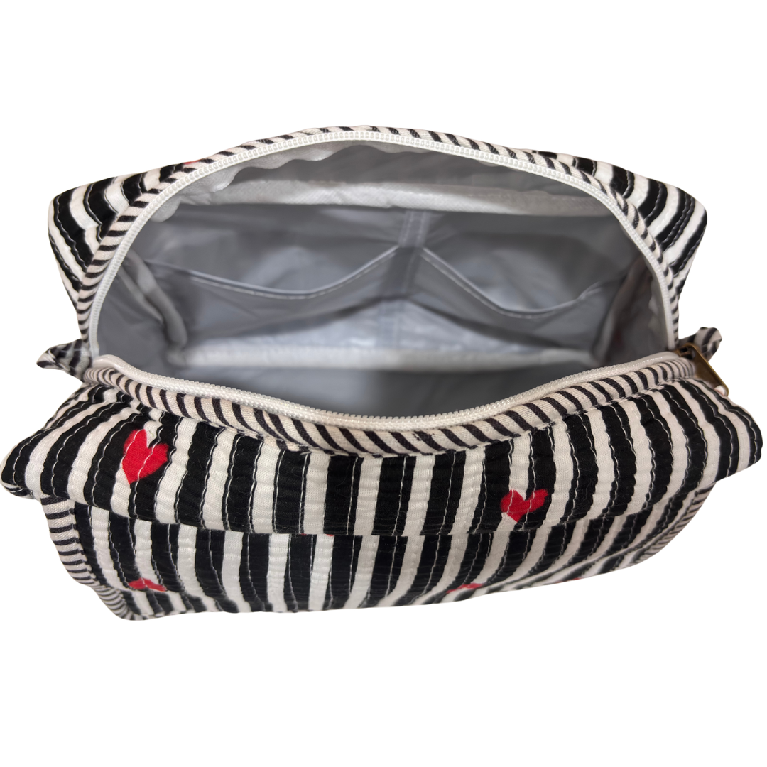 Multi-Pocket Travel Cosmetic Case with Flap & Front Zip — Handcrafted Quilted Block Print | RajPadmini