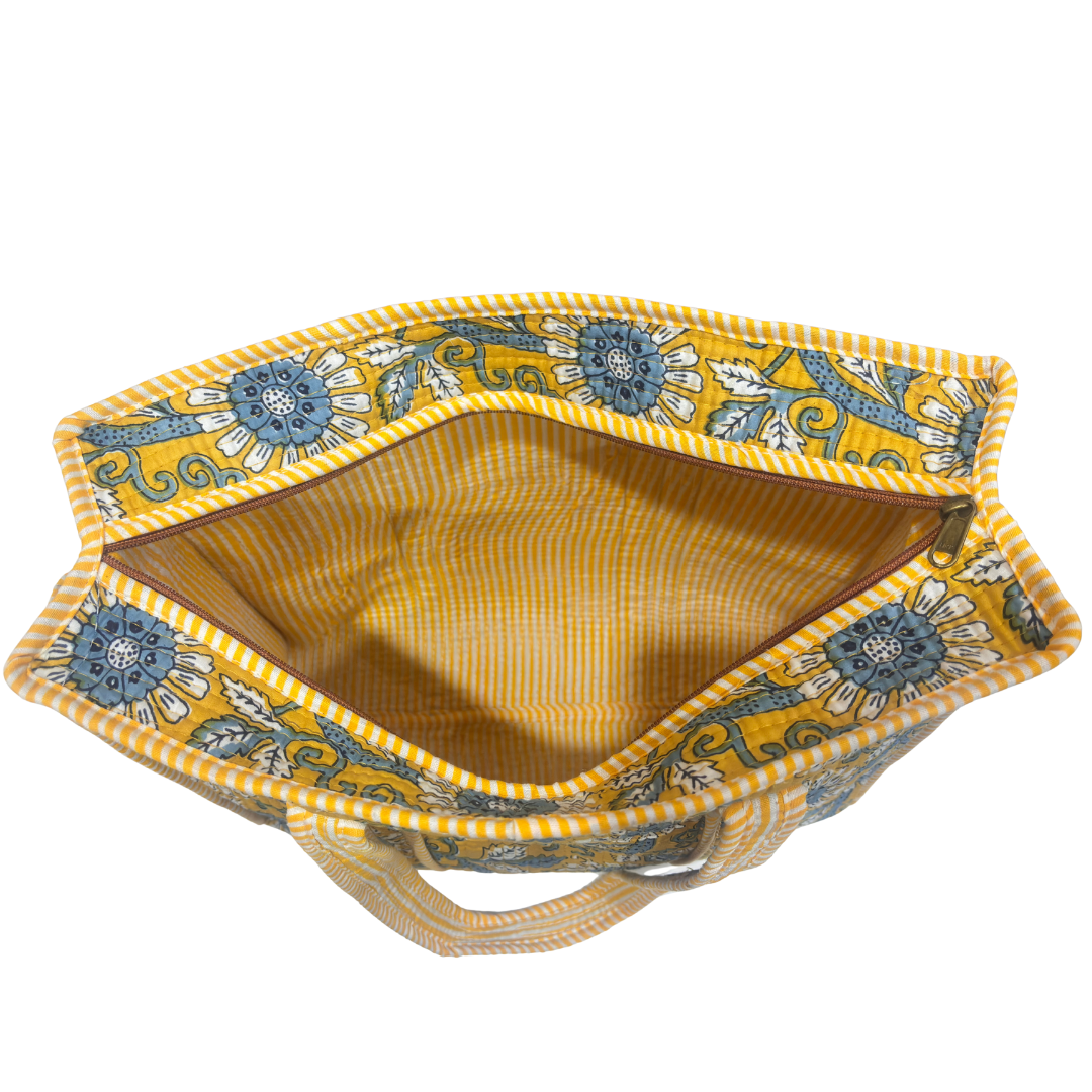 Artisan Quilted Bloom Cotton Tote - Handcrafted Shopping Companion