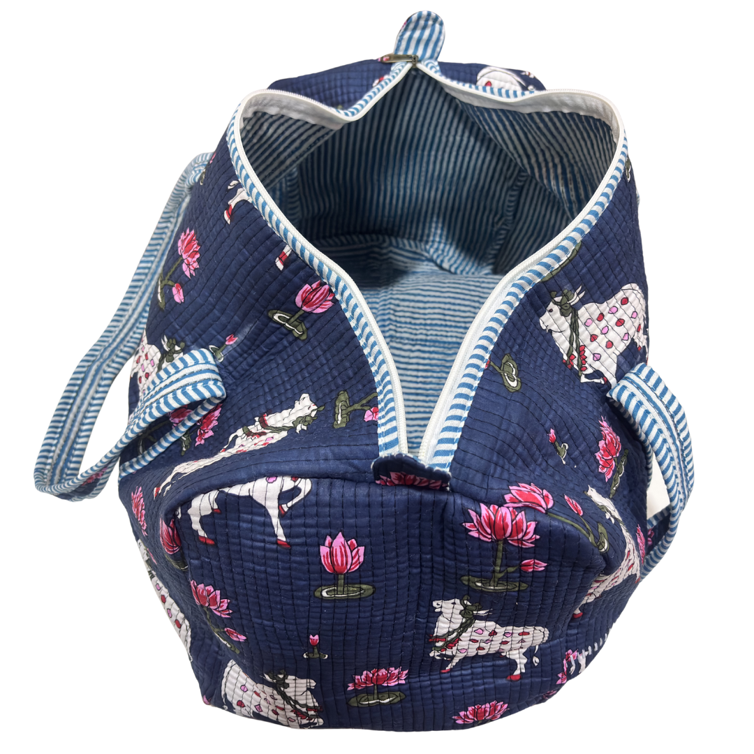 Detail of quilting pattern on Pushkar Balloon Blue duffle by The House of RajPadmini
