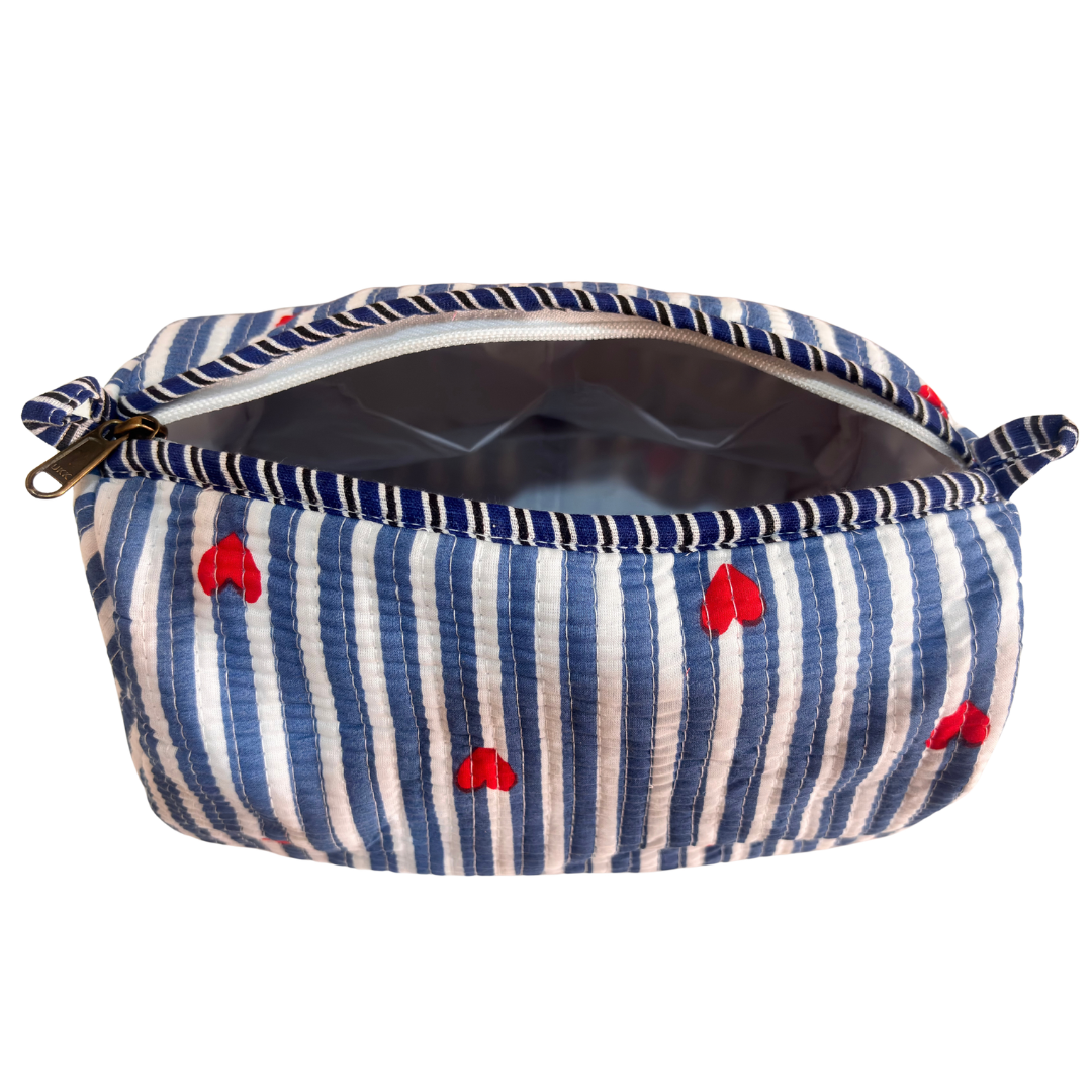 Quilted Cotton Travel Pouch Set of 3 – Waterproof Toiletry Organizer | Handcrafted in India
