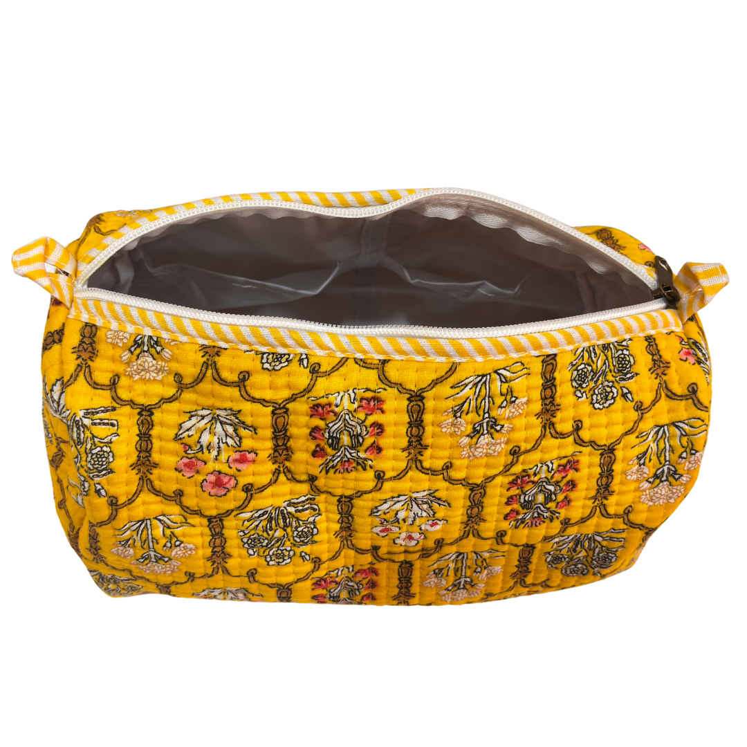 Quilted Cotton Travel Pouch Set of 3 – Waterproof Toiletry Organizer | Handcrafted in India