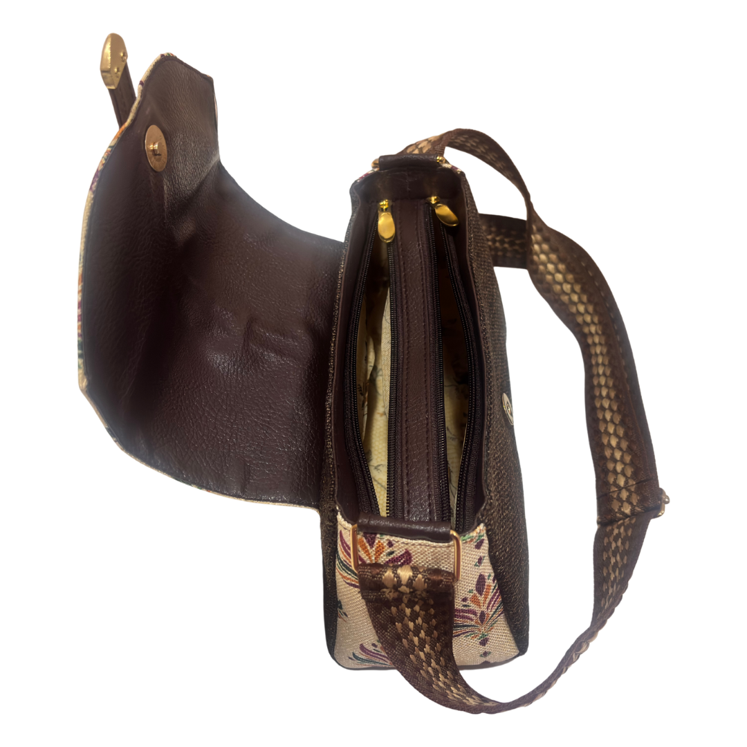 The House of RajPadmini Phulkari Haveli Edition | Heritage Floral Patchwork Sling Bag with Double Partition