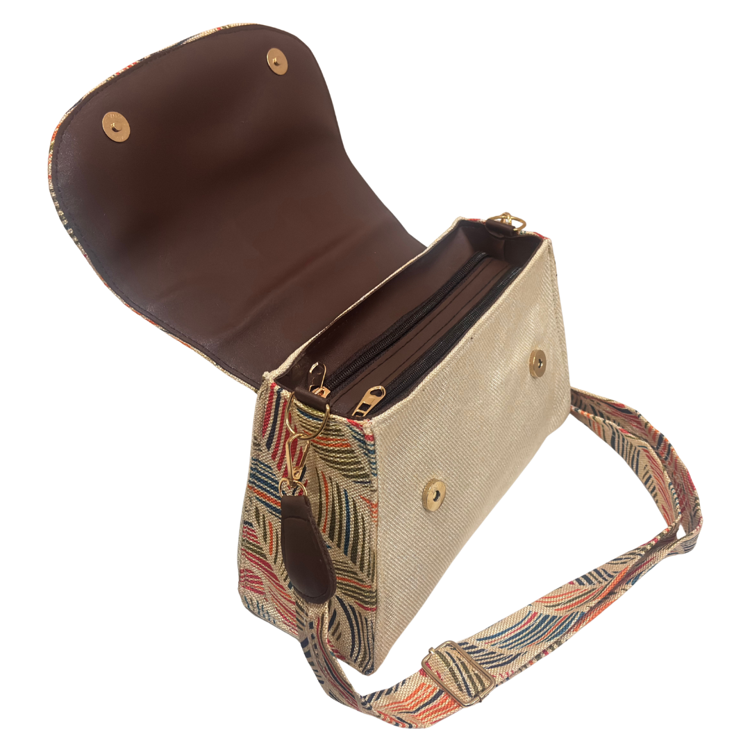 The House of RajPadmini Sanganer Heritage Edition | Hand-Block Print Sling Bag with Signature Metal Ring Handle & Double Partition