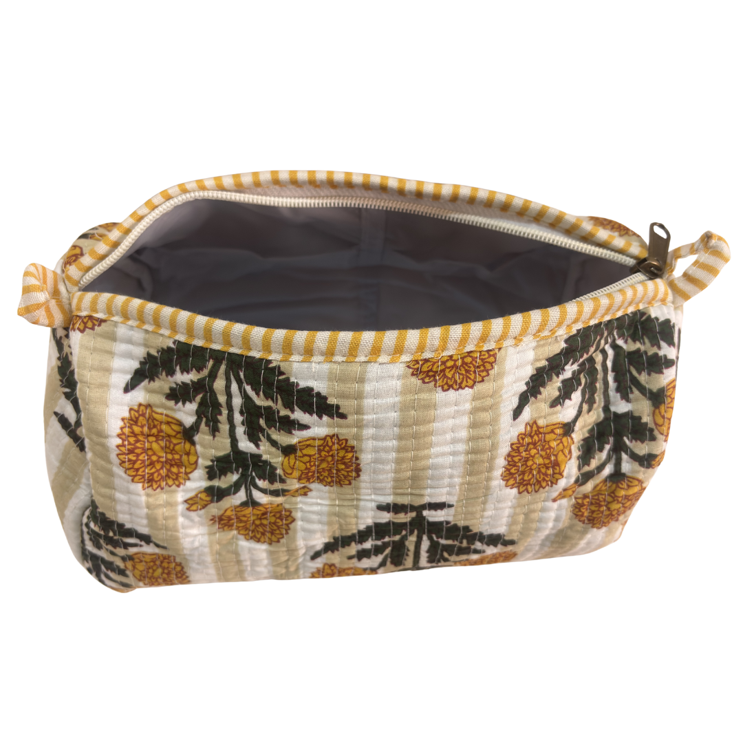 Quilted Cotton Travel Pouch Set of 3 – Waterproof Toiletry Organizer | Handcrafted in India