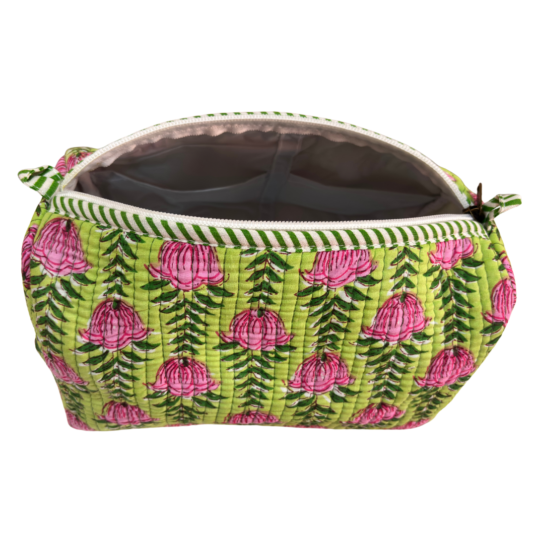 Quilted Cotton Travel Pouch Set of 3 – Waterproof Toiletry Organizer | Handcrafted in India