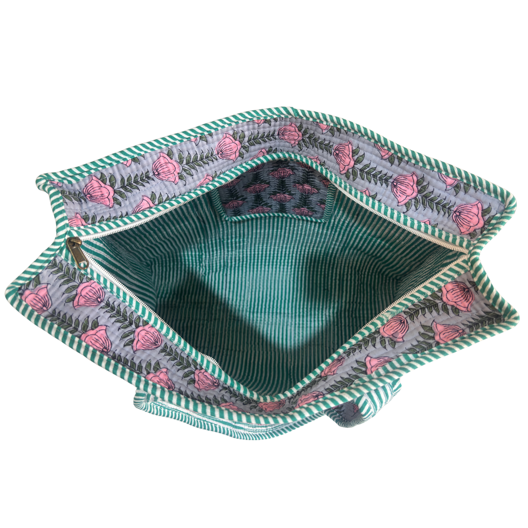 Quilted Cotton Shopping Tote Bag – Block Print, Handcrafted | The House of RajPadmini