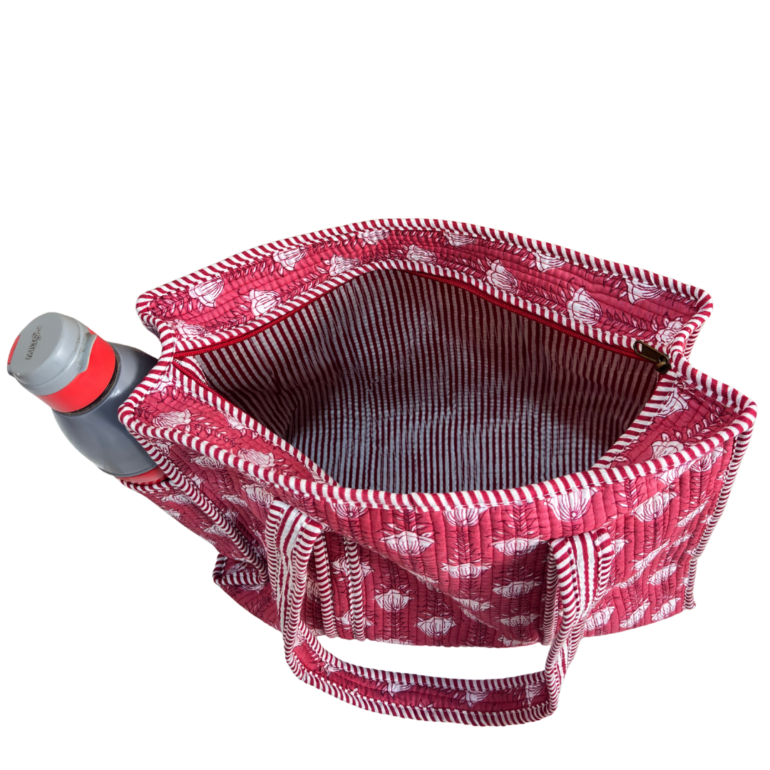 RajPadmini 4-in-1 Festive Gifting COMBO : Premium Quilted Tote Bag + 3 Waterproof Pouches = Your Complete Organization Solution!