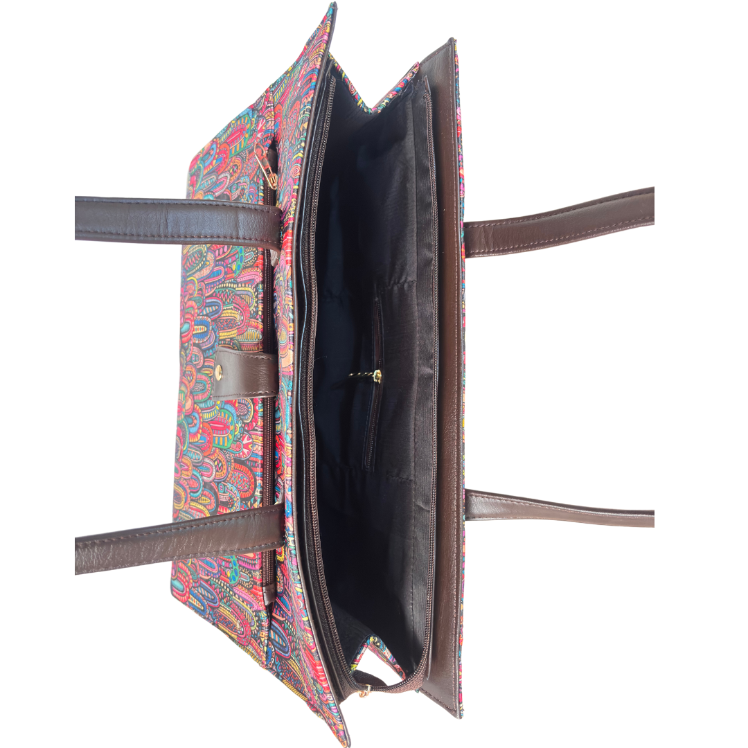 The Executive Rajasthani Print Laptop Tote Bag with Complimentary Pouch - The House of RajPadmini