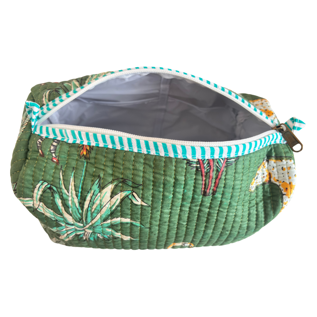 Quilted Cotton Travel Pouch Set of 3 – Waterproof Toiletry Organizer | Handcrafted in India