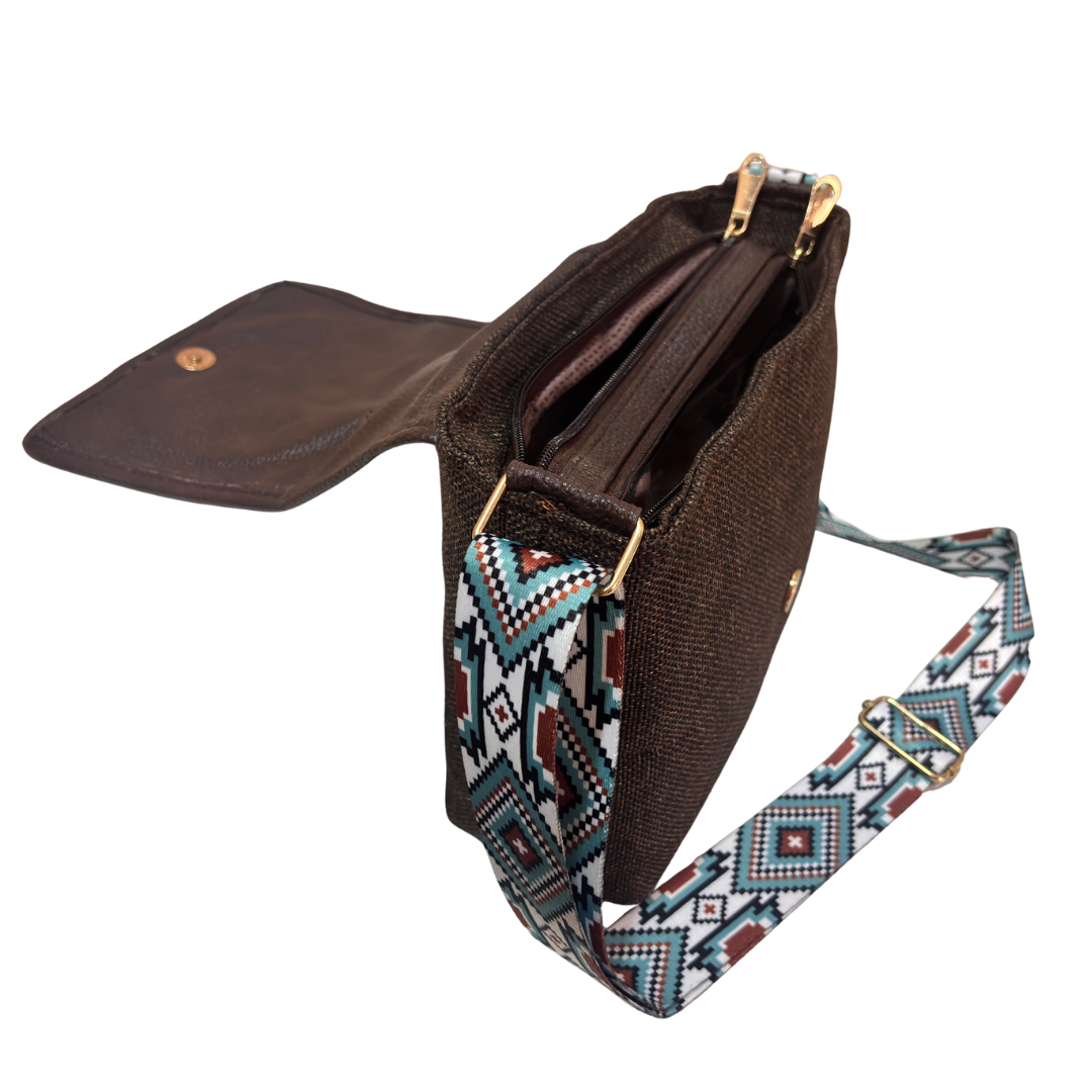 Medallion Embossed Jute Sling Bag