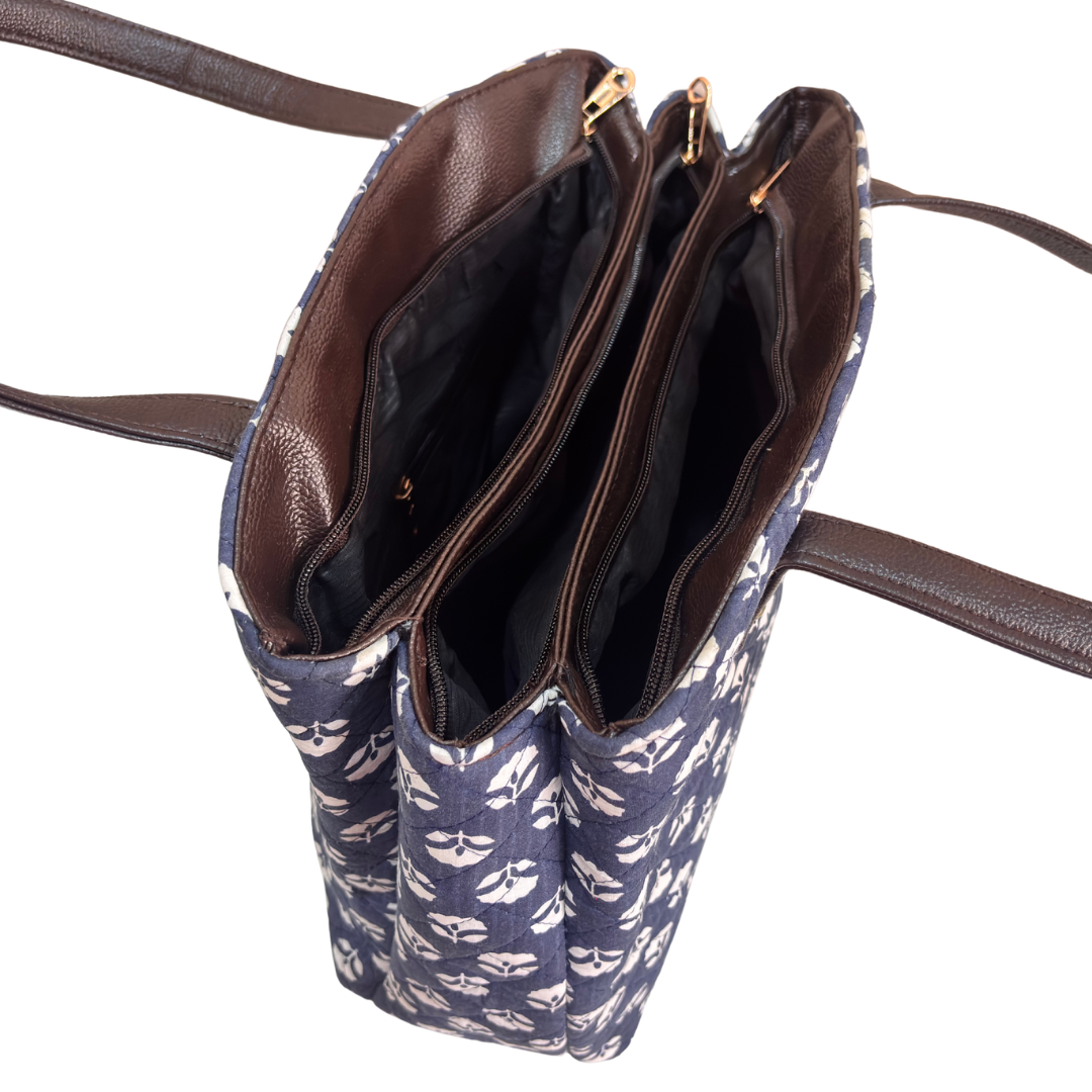 The House of RajPadmini Cross Quilted Cotton Tote Bag with Matching Pouch