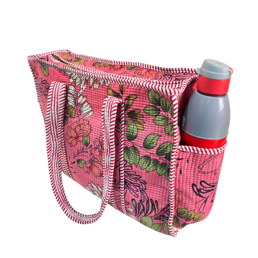 RajPadmini 4-in-1 Festive Gifting COMBO : Premium Quilted Tote Bag + 3 Waterproof Pouches = Your Complete Organization Solution!