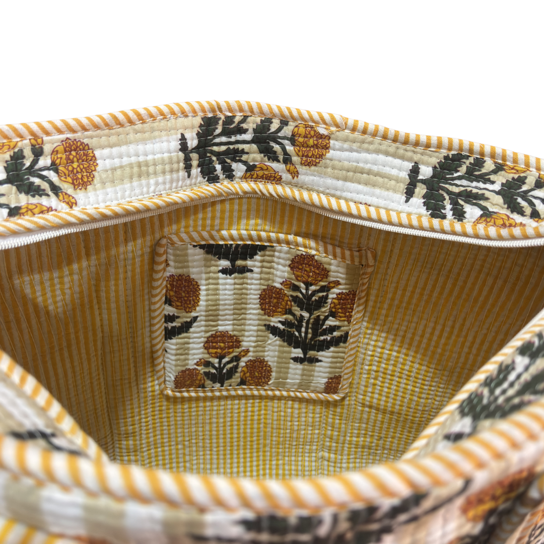 Quilted Cotton Shopping Tote Bag – Block Print, Handcrafted | The House of RajPadmini