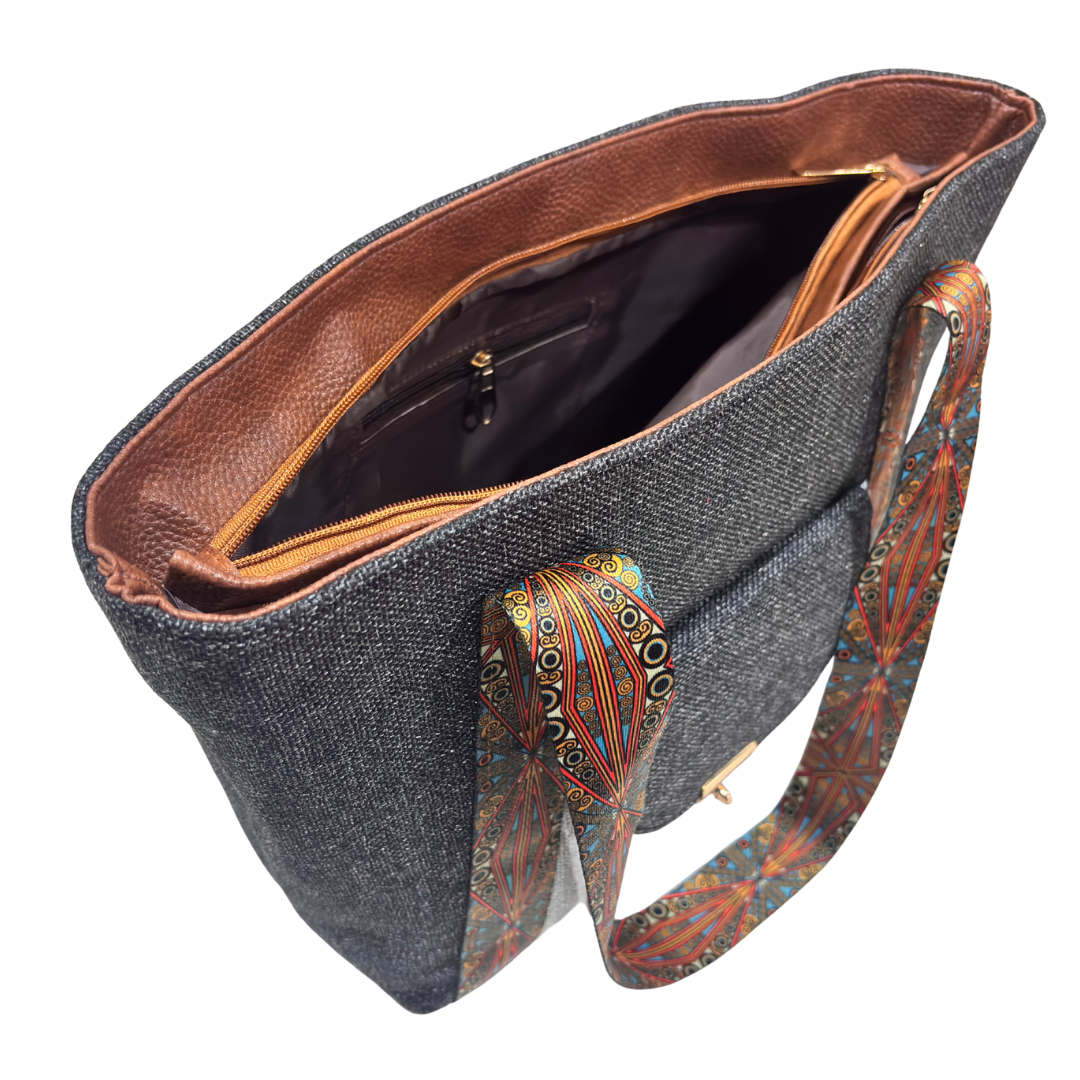 Boardroom Jute Tote Bag for Women | Office Laptop Tote with Faux Leather Trim | Heritage Craft