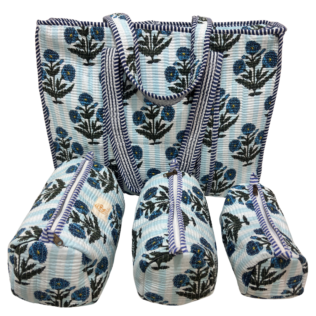 4-in-1 Festive Gifting COMBO : Premium Quilted Tote Bag + 3 Waterproof Pouches = Your Complete Organization Solution!